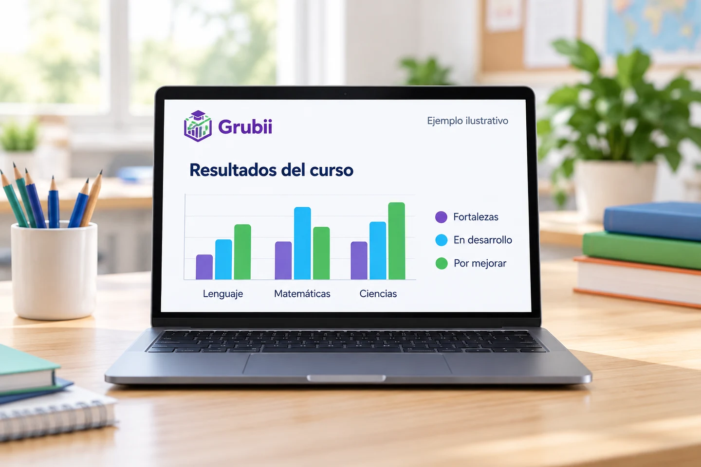 Reporte ilustrativo de resultados por área en Grubii.